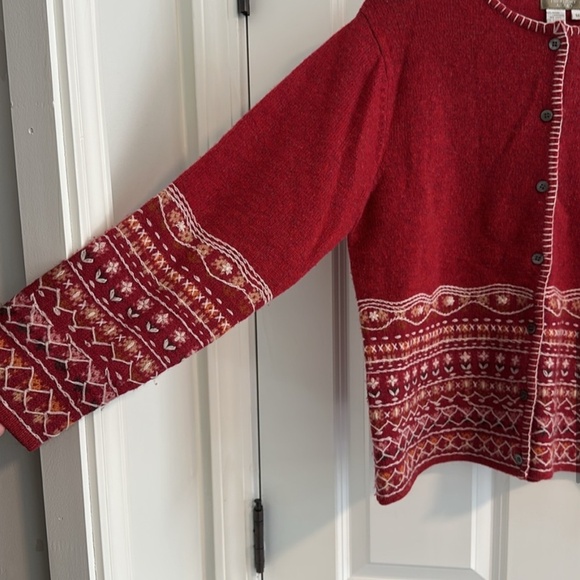 Vintage The Territory Ahead Red Embroidered Lambswool Cardigan size M - Picture 9 of 13